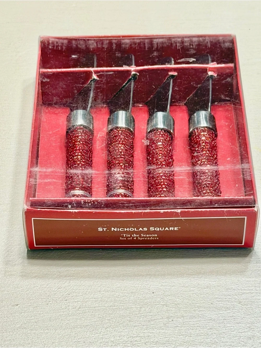 St. Nicholas Square Red Beaded Handle Spreaders - Set of 4